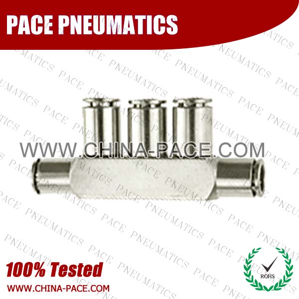 Nickel Plated Brass Union Five Way Push In Air Fittings, All Metal Push To Connect Fittings, All Brass Push In Fittings, Camozzi Type Brass Pneumatic Fittings
